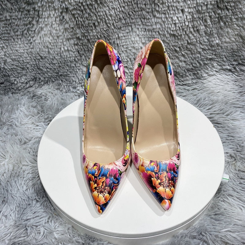 Floral Print Pointed Toe Stilettos - Emete Store