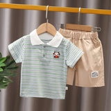 1-5 year old baby striped short sleeved 2 piece jean shorts set