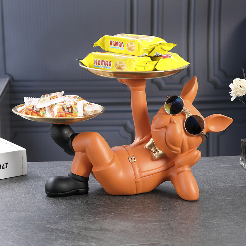 Creative Wealth Dog Ornament Entrance Key Storage Tray Desktop Candy Plate Home Decoration