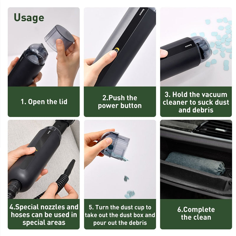 Baseus A2 Car Vacuum Cleaner Mini Handheld Auto Vacuum Cleaner with 5000Pa Powerful Suction For Home & Car & Office - Emete Store