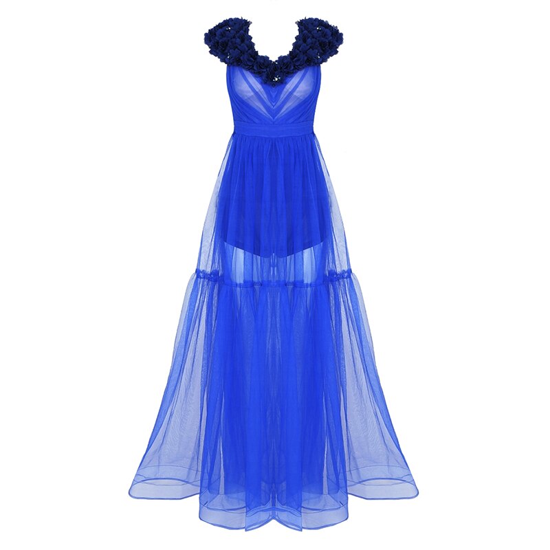 Trendy Appliques Design Blue Long party Dress - Emete Store