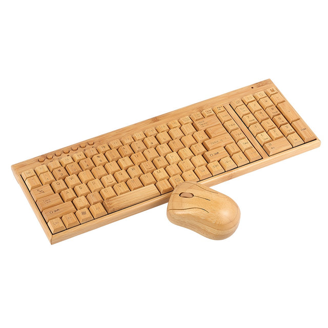 2.4G Wireless Bamboo PC Keyboard and Mouse Combo Combos Computer Keyboard Mice Office Handcrafted Natural Wooden Plug and Play - Emete store