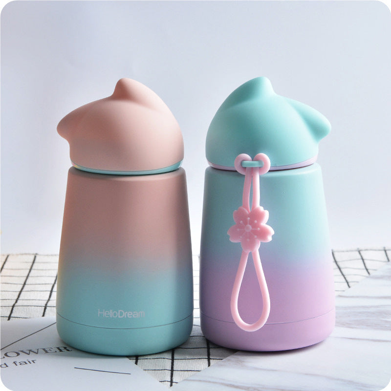 Cute Cat  Water Bottle Girl Woman Lovers Hot Stainless Steel Water Bottle Coffee Milk Cute Water Bottle Girl Drinkware