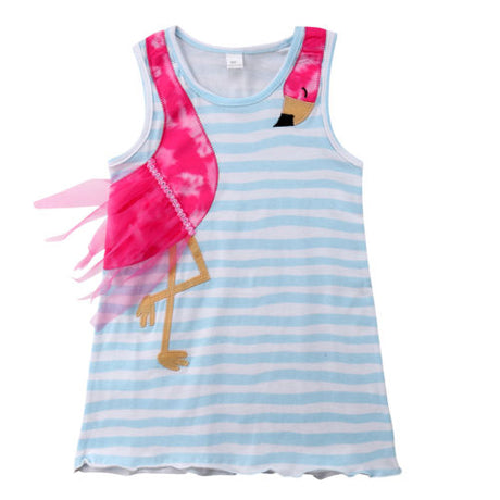 Summer Kids irls Dress Baby Girls Bird Cartoon Striped Party Pageant Toddler Fashion Holiday Beach Dress Children Clothes - Emete store