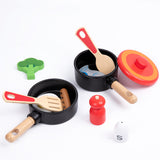 Children's wooden simulation home cooking pot set kitchen cooking with joy cooking utensils wooden toys