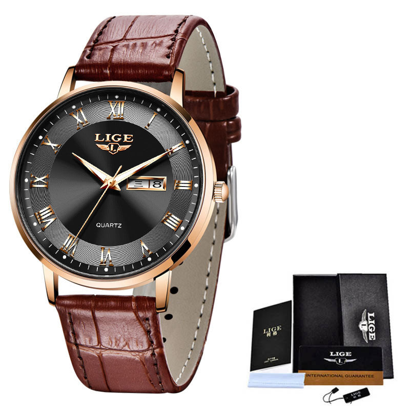 LIGE Ultra Thin Ladies Quartz Watch Classic Women's Watch Dual Calendar Waterproof Watch Milan Mesh Strap Watch - Emete store