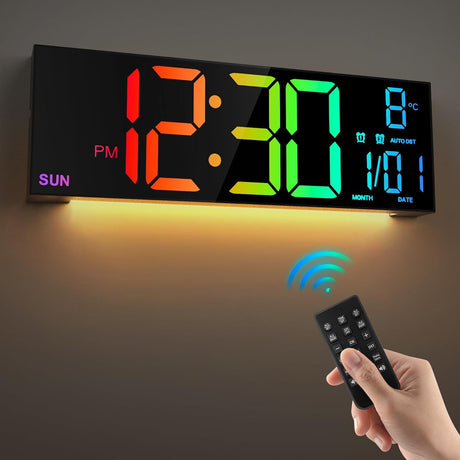 Large Digital Wall Clock with Remote Control Big LED/Dual Alarm/8 RGB Colors Digital Alarm Clock Electronic Watch - Emete store