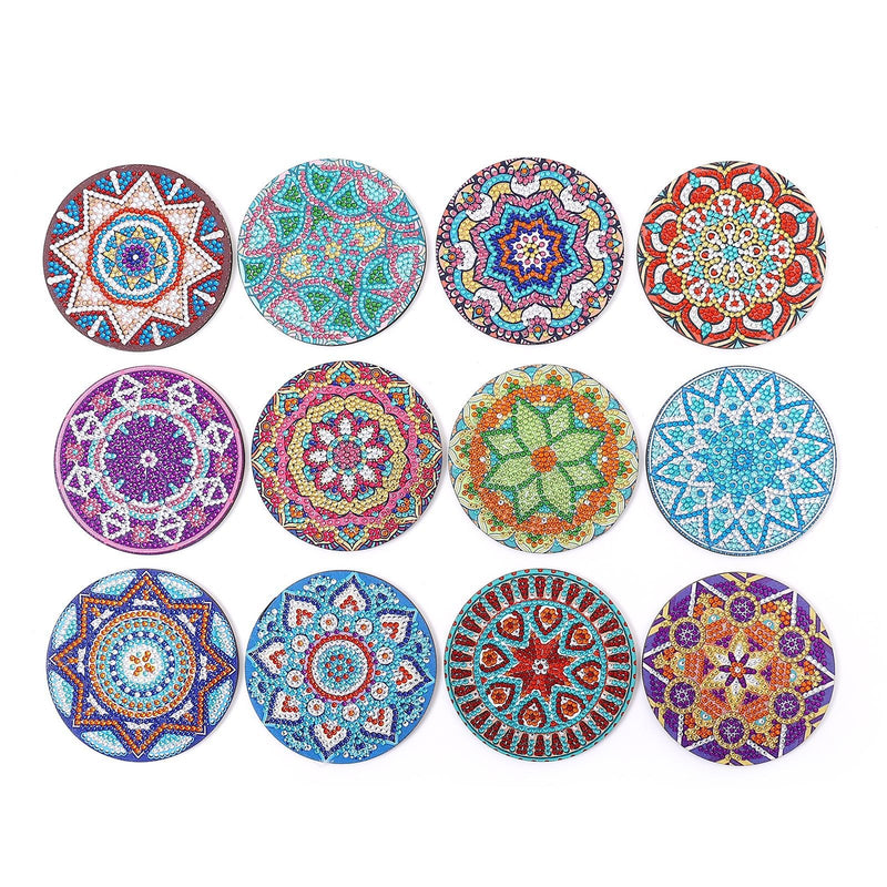 New DIY Diamond Painted Coaster Mat Set of 12 with Datura Pattern (Free Storage Shelf) - Emete Store