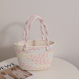 Pink Twist Portable Cotton Thread Woven Bag New Small Fresh Hand Carry Ladies Bag Holiday Beach Bag Picnic Basket