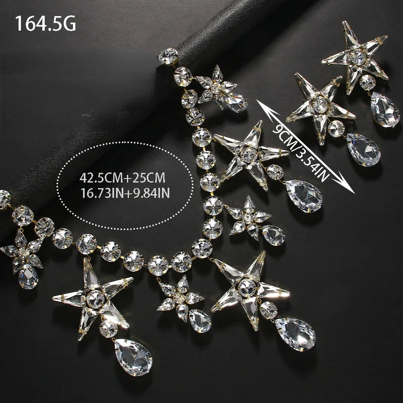 Rhinestone Star Water Drop Dangle Necklace Sets - Emete Store