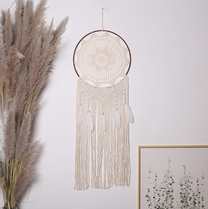 Nordic Creative Hook Flower Dream Catching Net Feather Wind Chime Pendant Home Decor Entrance Decoration Wedding Background