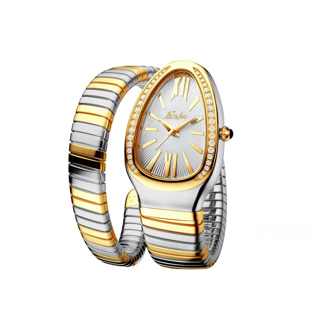 MISSFOX 1221 Women's Watches Snake Shape Luxury Wrist Watch For Women Steel Unique Gold Quartz Ladies Watch Clock Relogio Feminino - Emete store