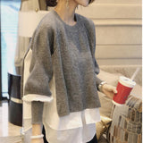 Women's Sweater Splicing Shirt Fake Two-Piece Set Female Temperament Knitted Tops - Emete Store