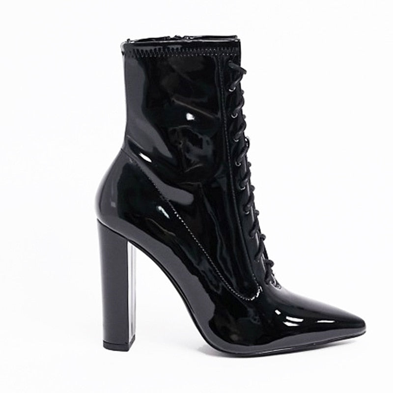 Patent Leather Lace-Up Ankle Boots - Emete Store