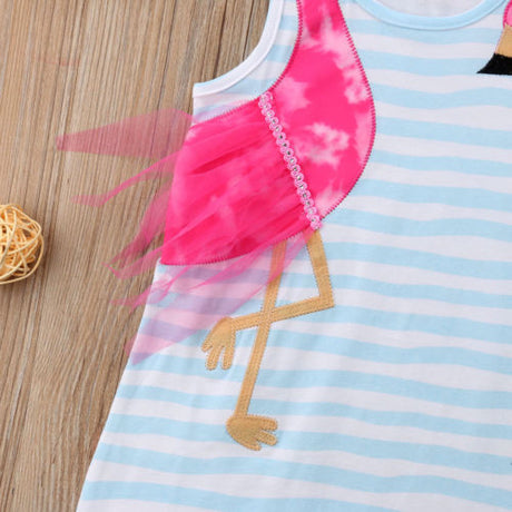 Summer Kids irls Dress Baby Girls Bird Cartoon Striped Party Pageant Toddler Fashion Holiday Beach Dress Children Clothes - Emete store