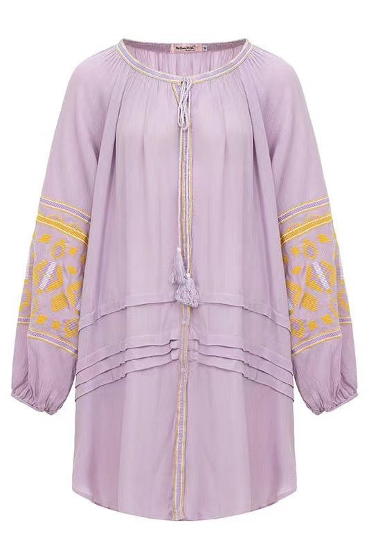 Bohemian ethnic style embroidered loose cardigan dress