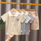 1-5 year old baby striped short sleeved 2 piece jean shorts set