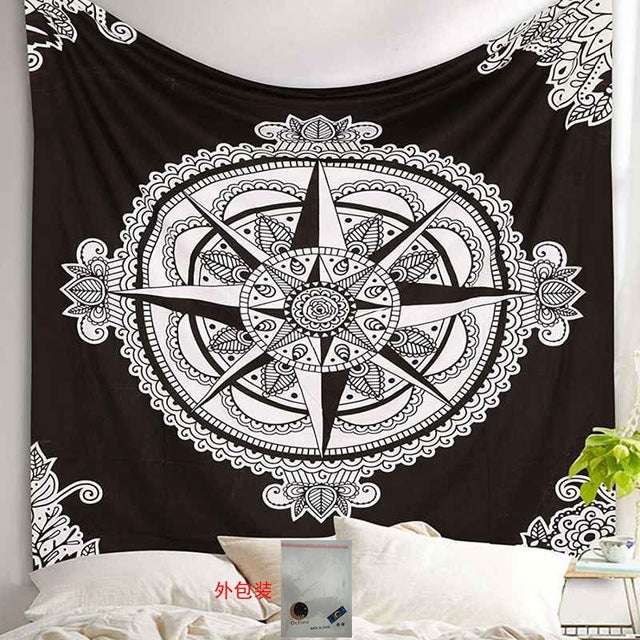 150*200cm  Mandala Tapestry Wall Hanging Witchcraft Hippie Beach Throw Rug Moon Travel Boho Bohemian Home Art Psychedelic Tapestries Decor