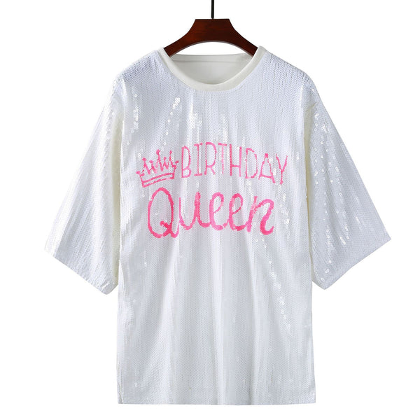 Letter sequin shirt Loose bead sequin shirt