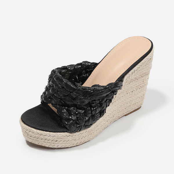 Braided Fish Mouth Wedge Sandals - Emete Store