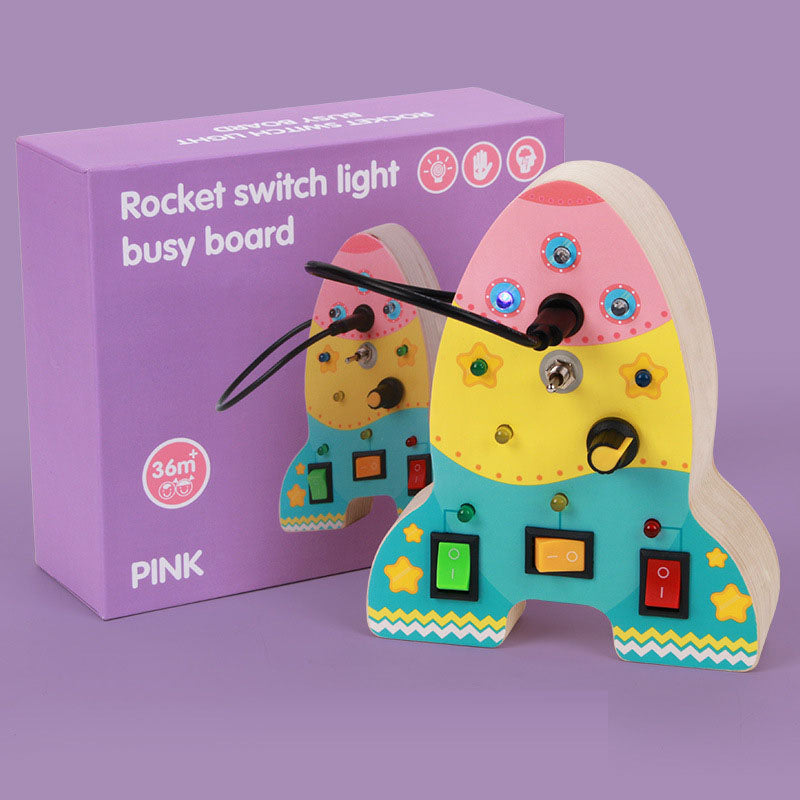 Rocket switch busy board children's early education puzzle LED light electronic switch power supply busy block toy