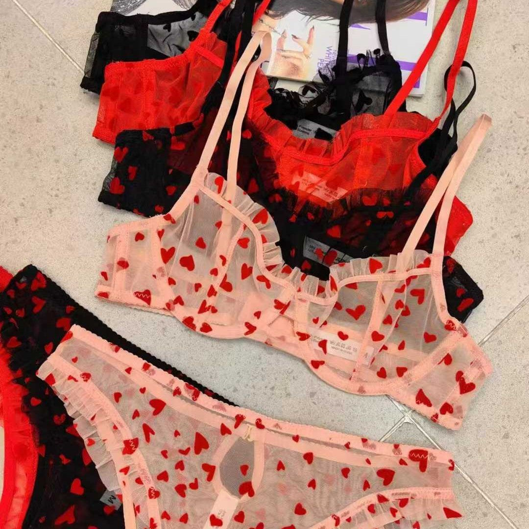 Best Online Shop in Australia - Ultra-thin Lace Heart Bra Set - Emete store