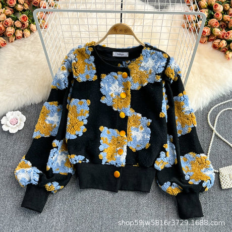 French Retro Three-Dimensional Flower Temperament Slim Cardigan Short Coat Women Fashion - Emete Store