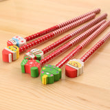 Christmas Stationery 5pcs/lot Santa Claus Snowman Tree Pencil with Eraser Cap for School Office Supplies