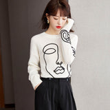 Lazy knit shirt with abstract round neck pullover and slimming sweater - Emete Store