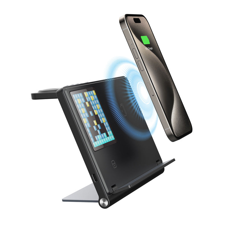 Trending Products Portable 5-in-1 Pixel Animation Foldable Wireless Charger Stand Pad for Mobile Phone Smart Watch Earphone - Emete store