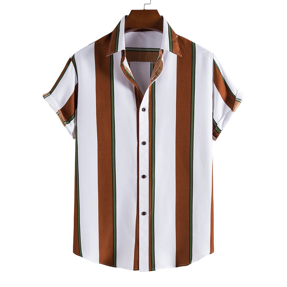 Summer men's striped short sleeved shirt Hawaiian shirt for men