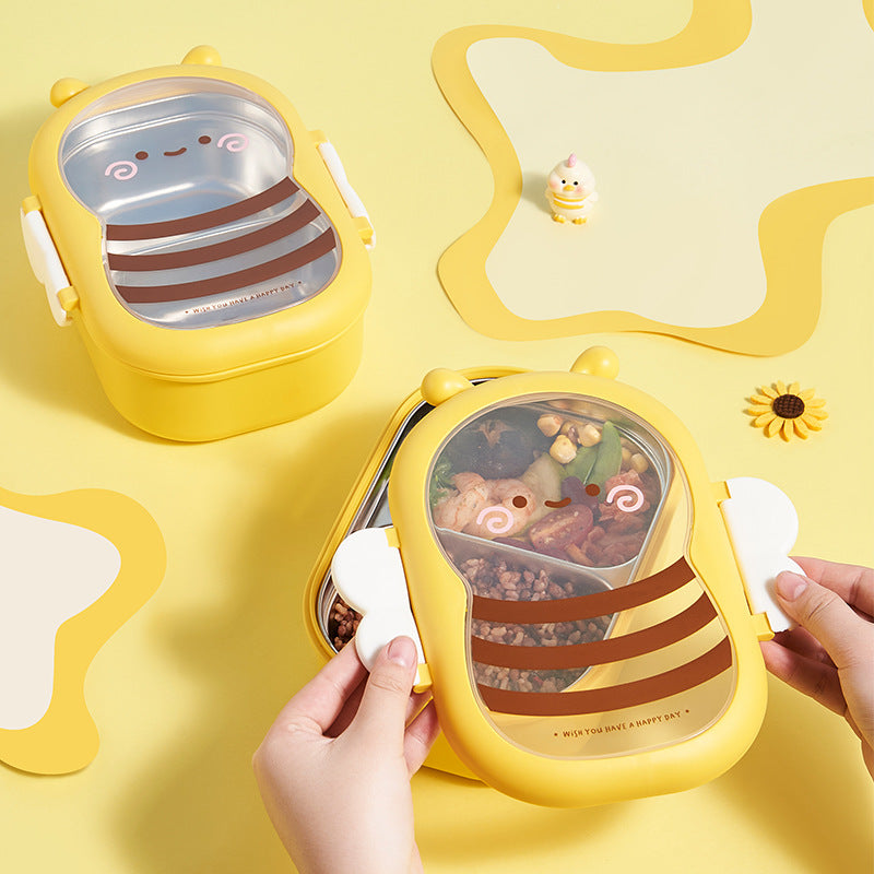 Food grade cute little bee stainless steel insulation compartment lunch box bento lunch box