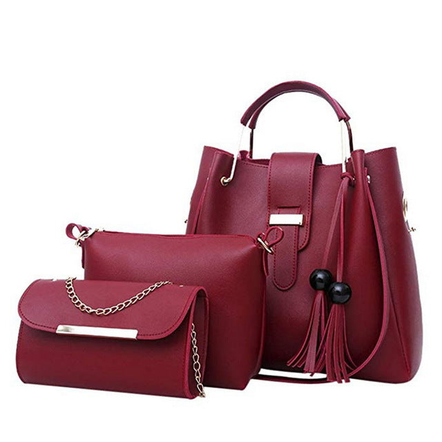 3Pcs/Sets Women Handbags Leather Shoulder Bags 