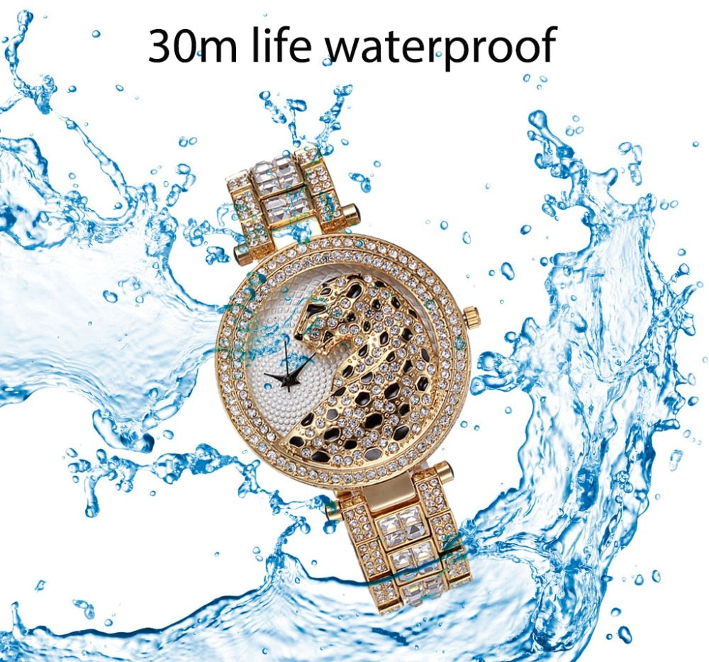 MISSFOX V227  Women Quartz Watch Fashion Bling Casual Ladies Watch Female Quartz Gold Watch Crystal Diamond Leopard For Women Clock - Emete store