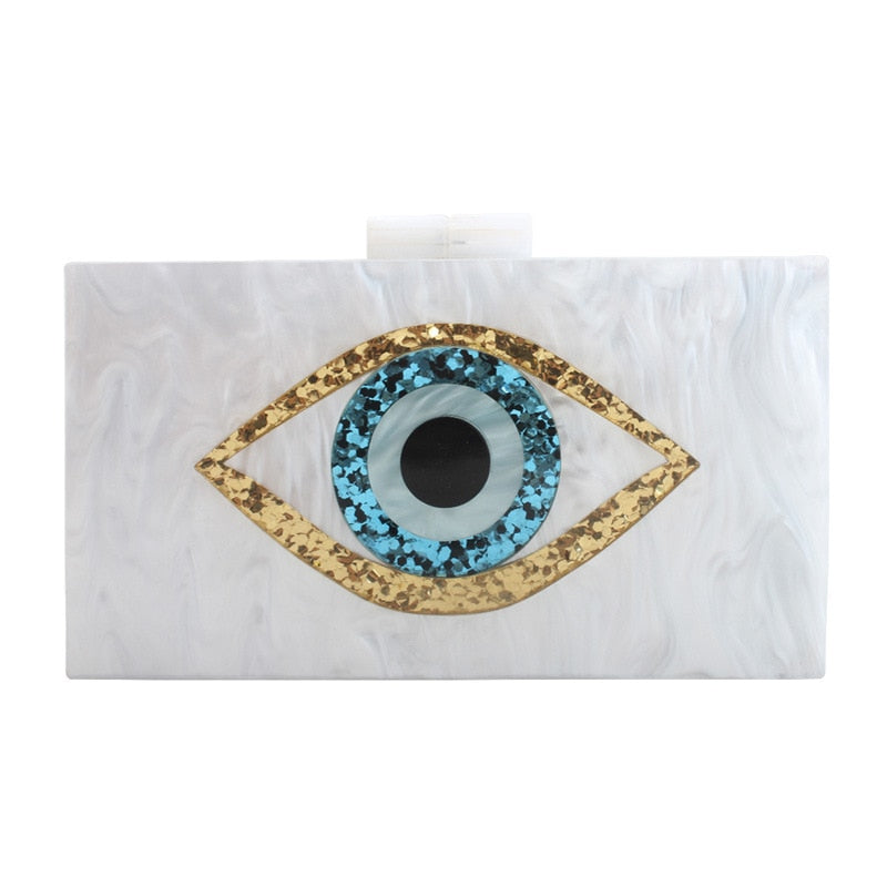 Eyes on You: Acrylic Clutch with Dazzling Sequined Eye Design