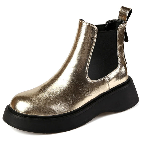 Wedge Heel Leather Ankle Boots - Emete Store