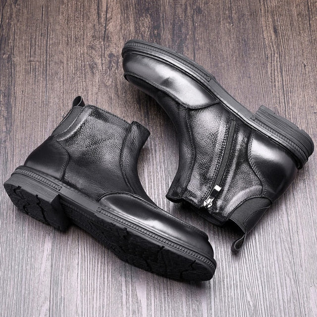 Men Leather  Boots Leather Elegant Zip Ankle Boots Retro