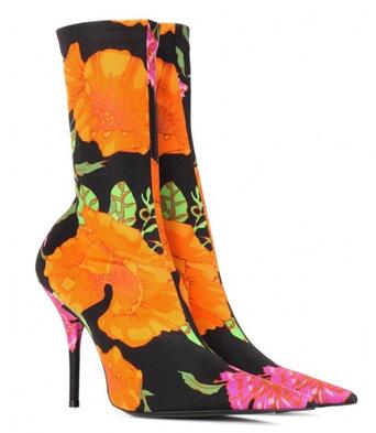 Floral Print Stiletto Sock Booties - Emete Store