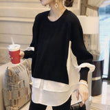 Women's Sweater Splicing Shirt Fake Two-Piece Set Female Temperament Knitted Tops - Emete Store