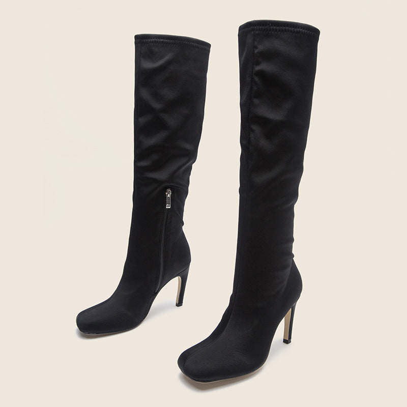 High-Knee Flat Bottom Cavalry Boots with Thin Heels eprolo