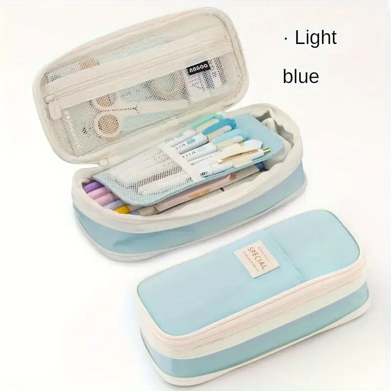 Large capacity canvas pencil case color matching retractable pencil case for primary and secondary school students