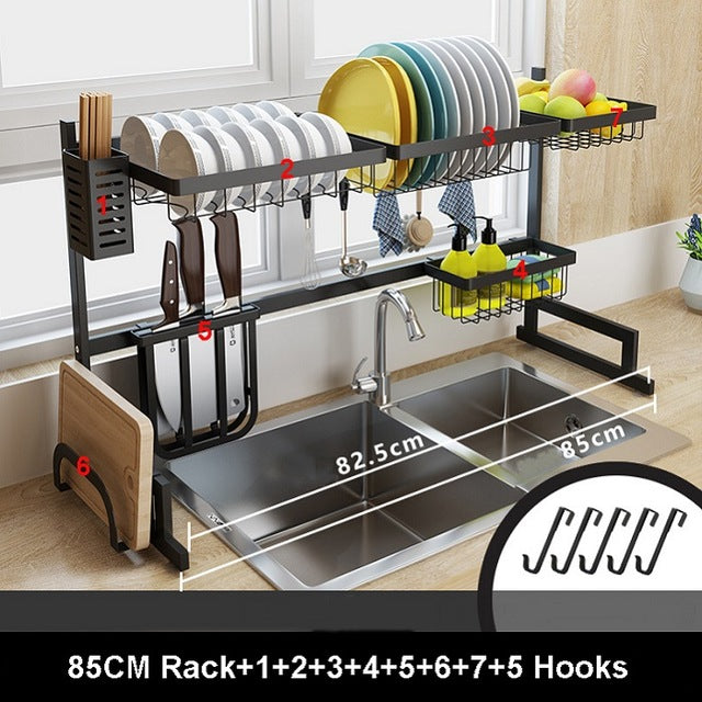 Black 65/85cm Stainless Steel Kitchen Dish Rack U Shape Sink Drain Rack Two layers Kitchen Storage Holder - Emete Store