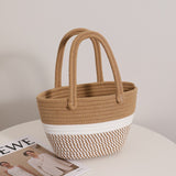 Pink Twist Portable Cotton Thread Woven Bag New Small Fresh Hand Carry Ladies Bag Holiday Beach Bag Picnic Basket