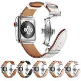 Stainless steel butterfly buckle leather strap for apple watch band 38mm 42mm iwatch series 4 3 2 1 wrist bracelet accessories - Emete store