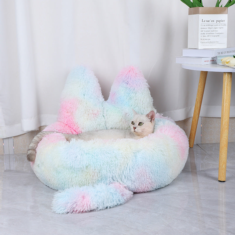 Round Cat House All Season Long Plush Pet House Cat House Warm Pet Supplies Dog Bed Pet Bed Pet Mat - Emete store