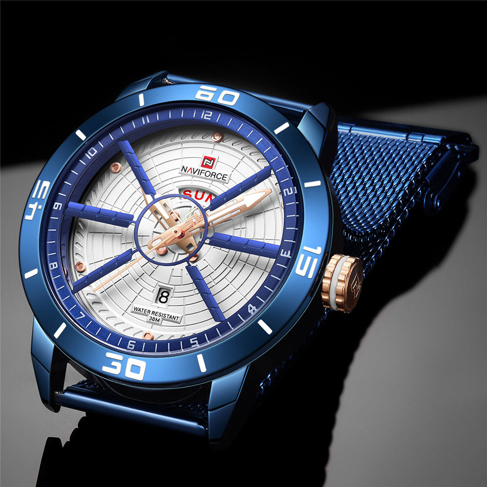 NAVIFORCE Mens Watches Top Brand Luxury Sport Watch Mesh Steel Date Week Waterproof Quartz Watch for Men Clock Relogio Masculino - Emete store