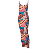 Sleeveless Printed Bodycon Long Pencil Strap Dress