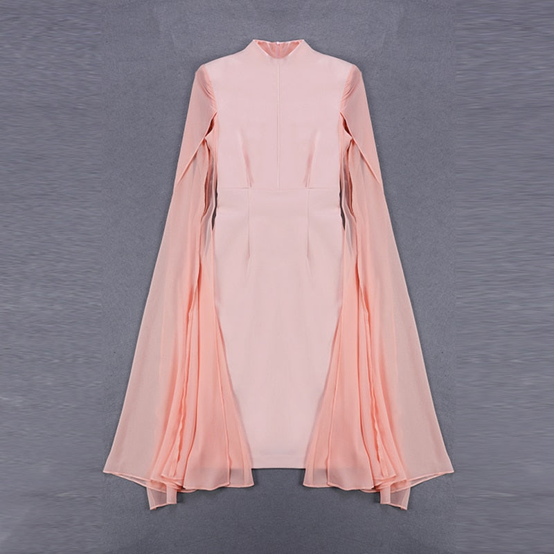 Designer Runway Dress Women's Stylish Cloak Sleeve Dress - emete Store