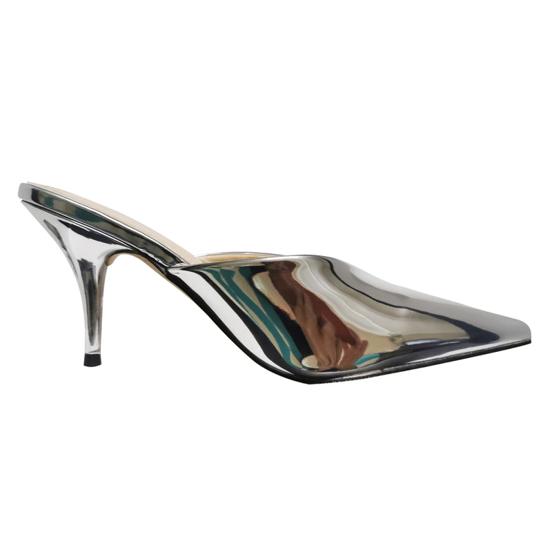 Patent Leather V-Mouth High Heel Slippers eprolo