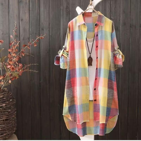 Sunscreen shirt women's medium length plaid shirt women's casual coat - Emete Store